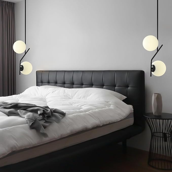 SeeU Modern Style Pendant Light Fixture Globe Chandelier Black Hanging Light Fixture Hanging Light Fixture for Kithchen Island Dinning Room Bedroom