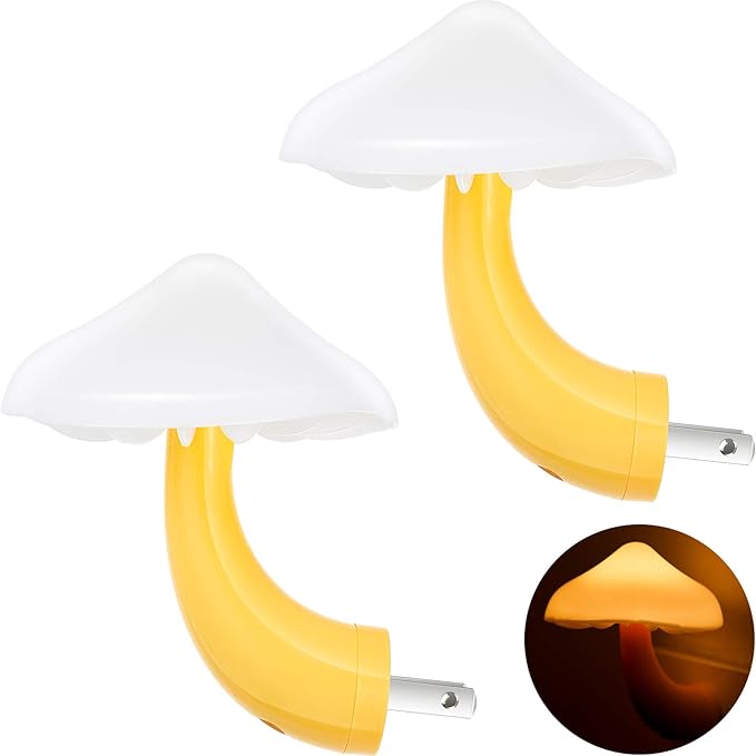 Mudder 2 Pack Mushroom Night Light Plug in Wall Lamp Sensor LED Mushroom Nightlight Cute Mini for Adult Kid Nursery Decor Gift(Yellow with White Cover)