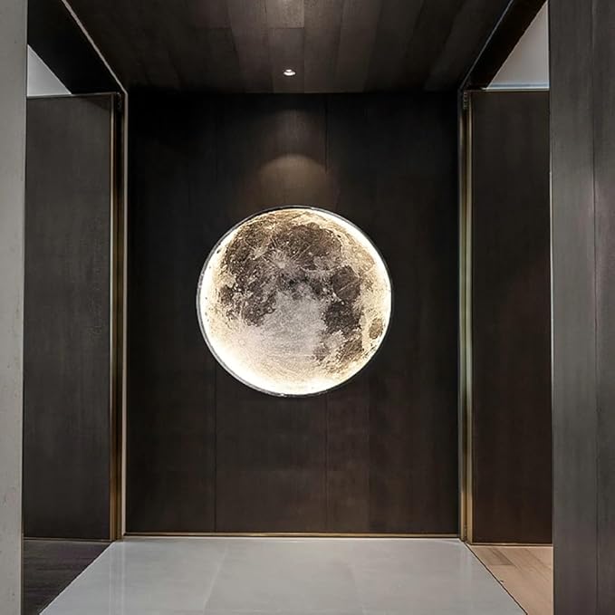 Modern Moon Wall Sconce Lighting, Dimmable Nightlight with Remote Control, Plug in Wall Lamp, Decorative Moon Light for Living Room Hallway (23.6 inch)