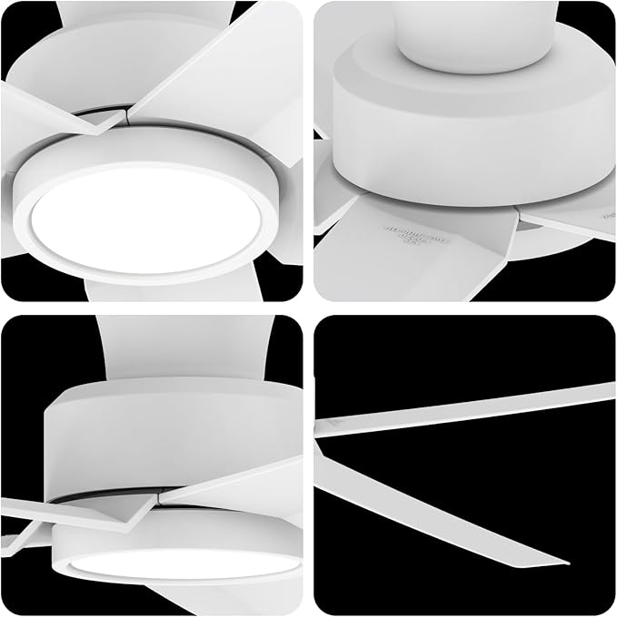 ocioc 52 inch Ceiling Fans with Lights, Large Air Volume Ceiling Fans with Reversible Quiet DC Motor and Remote（White）