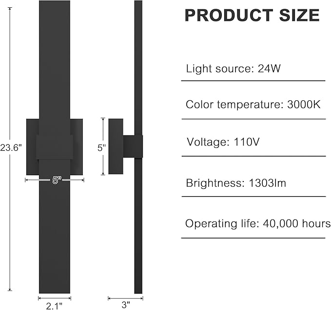 LamQee 23.6 In Aluminum Long Outdoor Wall Lights, 3000K 1303LM LED Waterproof IP65, Modern Exterior Lighting Fixture Linear Outdoor Sconce Wall Mount Outside Lighting for House Porch Patio Garage Door