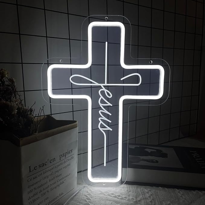 Jesus Cross Neon Sign Dimmable Led Neon Light Cross Art Decor Neon Cross Sign for Wall Decor, Bedroom, Christian Decor, Religious Room, Kid Room, Easter, Christening Day Decor