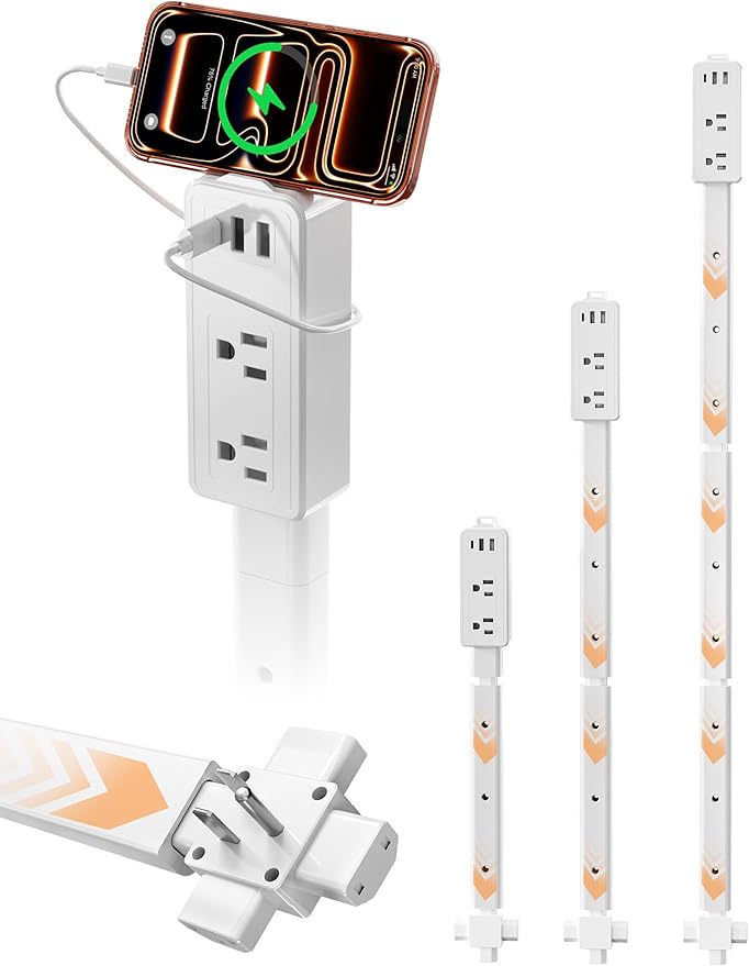 Blueera Electrical Outlet Extender Features USB-C, 2 USB-A, 2 AC Outlets, Access Hard-to-Reach Places, Extends 17''-36'', Extendable Outlet with 4-Way Plug for Behind Couches, Nightstands-1 Pack