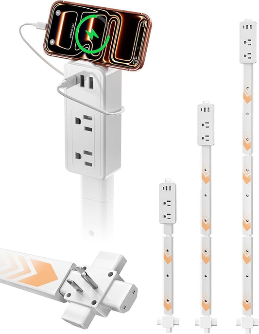 Blueera Electrical Outlet Extender Features USB-C, 2 USB-A, 2 AC Outlets, Access Hard-to-Reach Places, Extends 17''-36'', Extendable Outlet with 4-Way Plug for Behind Couches, Nightstands-1 Pack