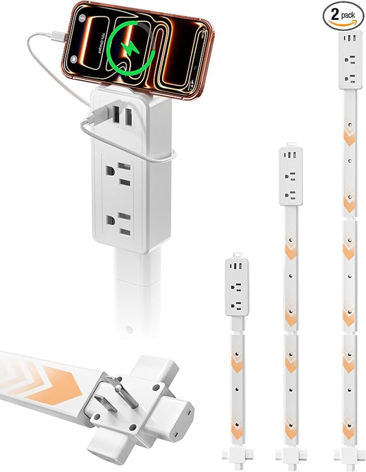Blueera Electrical Outlet Extender Features USB-C, 2 USB-A, 2 AC Outlets, Access Hard-to-Reach Places, Extends 17''-36'', Extendable Outlet with 4-Way Plug for Behind Couches, Nightstands-1 Pack