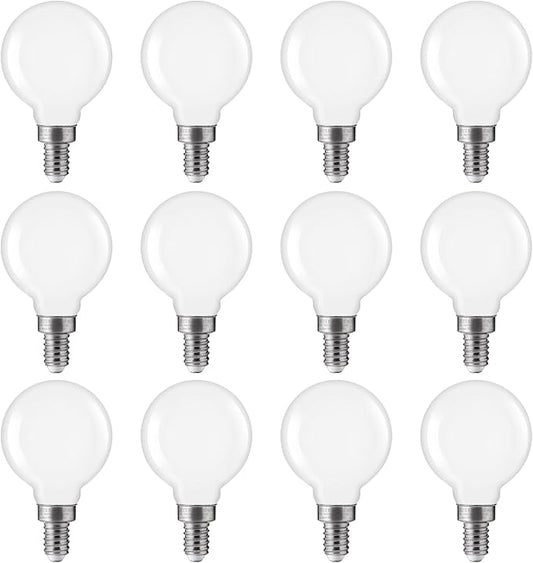 FLSNT 4000K Cool White LED Candelabra Bulbs 60W Equivalent, G16 1/2 Dimmable LED E12 Globe Vanity Light Bulbs, 550LM, CRI90, 5.5W, AC 120V, 12 Pack