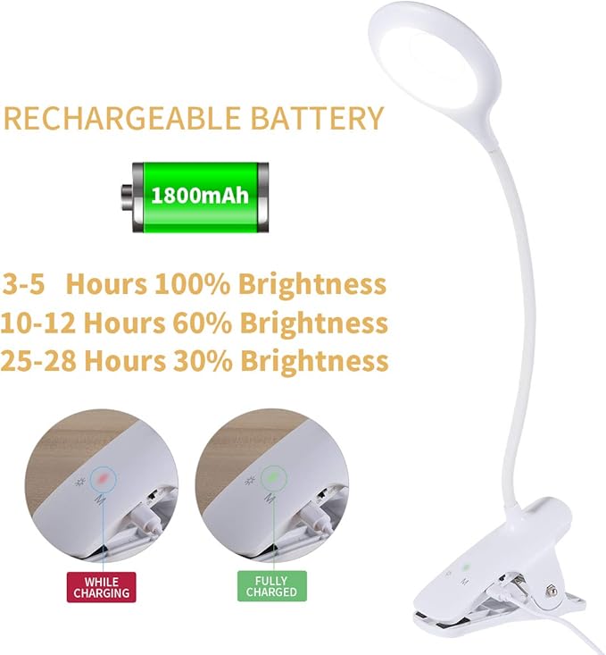 Reading Light, 28 LEDs Rechargeable Clip on Lamp, 3 Color x 3 Brightness Clip On Light for Bed Headboard with Safety Switch, Eye Protection Book Light for Reading in Bed, Touch Control Table Desk Lamp