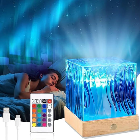 Ocean Wave Projector Light, 16 Colors Gradual Rotating Water Lamp with Remote Control, for Office Bedroom,Women's Day Gift(Plug)