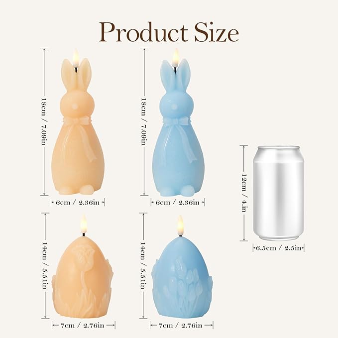 WDS WONDROUS Easter Flameless Candles Set of 4, LED Bunny & Egg Candles with Floral Embossed Design, Blue & Orange Battery Operated Candle for Home Decor, Gift for Women, Mom, Easter Decor