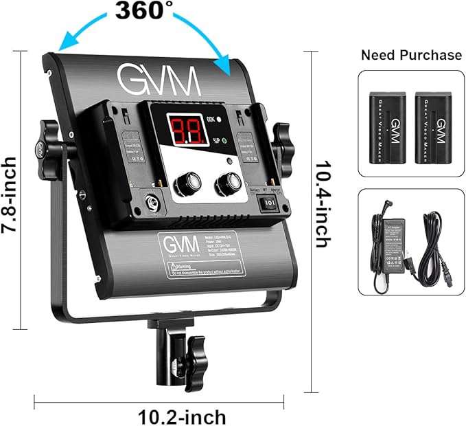 GVM 3 Pack LED Video Lighting Kits, Bi-Color Variable 2300K~6800K with Digital Display, 10~100% Brightness, CRI97+ TLCI97 Led Video Light Panel, Barndoor, App Control