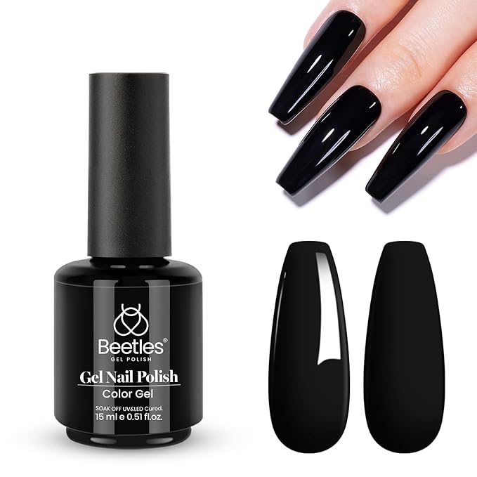 Beetles Black Gel Nail Polish -15ml Audrey Black Gel Polish Soak Off UV LED Needed Nail Art Manicure Salon DIY Design at Home Gifts for Woman