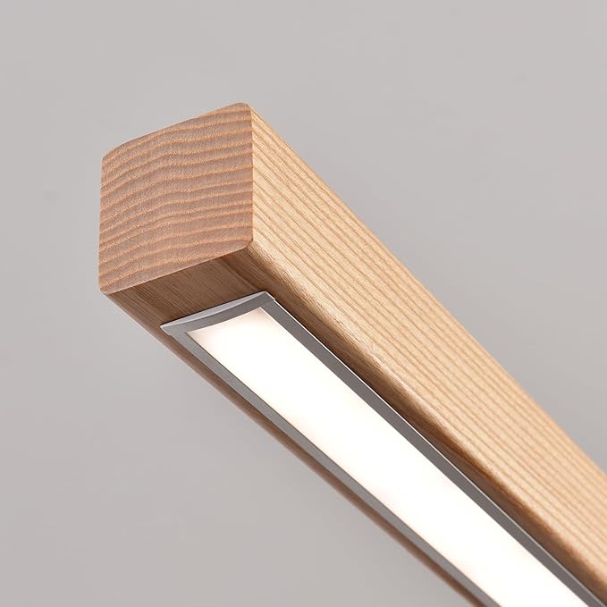 47" 36W 1-Light Wooden Led Linear Pendant Light Dimmable Led Chandelier Ceiling Hanging Light Fixtures Modern Chandeliers for Dining Room Kitchen Island Pool Table Lights Natural