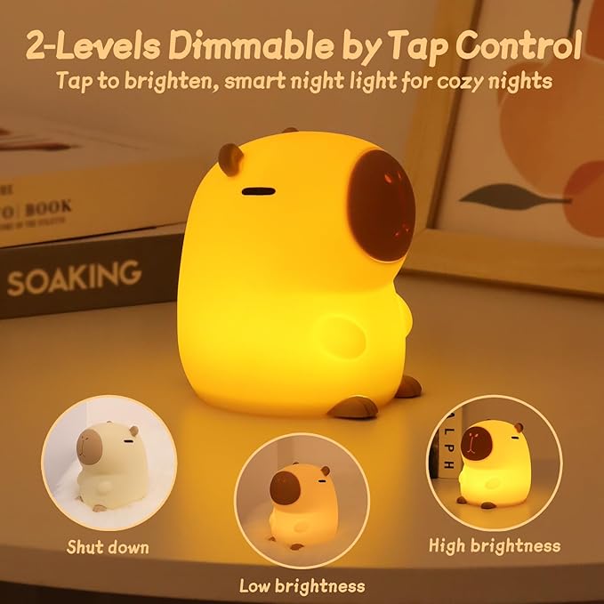 Capybara Night Light, 50-Hour Battery & Pat Control, Squishy Animal Lamp for Kids Room, USB Rechargeable with Timer, Easter Gifts