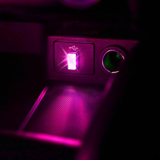 2 Pcs USB LED Car Interior Atmosphere Lamp, Night Light Led Decoration Light Ambient Lighting Kit Interior Led Lights, Portable Vehicle Ambient Lighting Kit for all Car Interior Accessorie Pink Purple