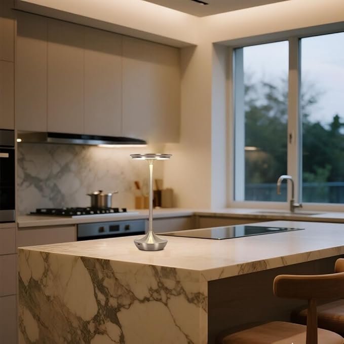 Rechargeable Cordless Table Lamp,Portable Outdoor Battery Operated LED Table Light Touch Control 3 Color Dimmable for Bedroom, Patio, Cofee,Dining Home,Restaurant&Living Room-Silver