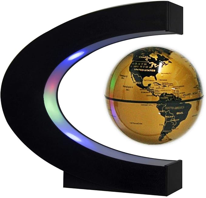 Floating Globe with LED Lights C Shape Magnetic Levitation Floating Globe World Map for Desk Decoration (Gold)
