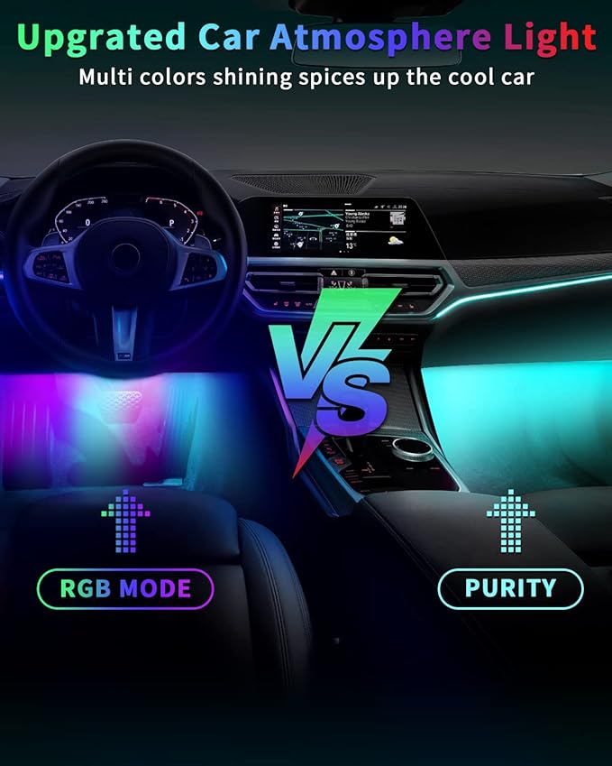 YM E-Bright RGB LED Strip Lights for Car App Control with Remote Led Lights car Interior with Charger Music Sync Under Dash Footwell Neon Lighting Kit w/USB Cable DC 12V
