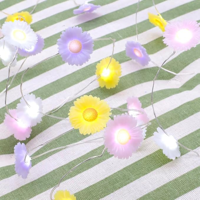 Easter Lights Multicolor Daisy Flower Fairy Lights Battery Operated with Remote Daisy String Lights for Bedroom Outdoor Party Holiday Home Spring Easter Decorations