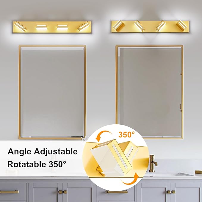 30-Inch 4-Light LED Modern Gold Bathroom Vanity Light Fixtures Over Mirror, Bathroom Lighting Fixtures with Cool White 6000K, Vanity Wall Lights for Bath Restroom Powder Room