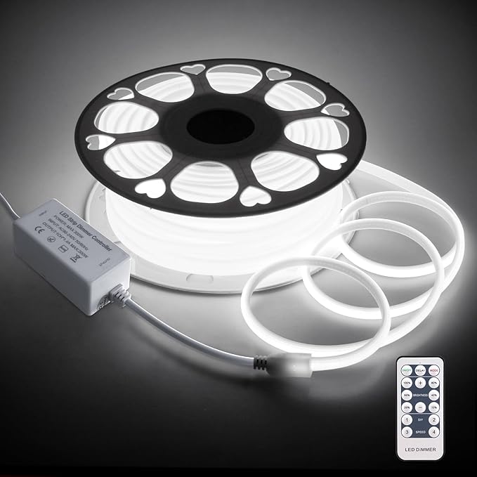 Aclorol COB LED Strip Lights Outdoor Waterproof 100FT 1 Roll AC 120V LED Rope Light Dimmable COB Flexible Light High Density Uniform Light LED Strip Super White 6000K for Commercial Grade Building