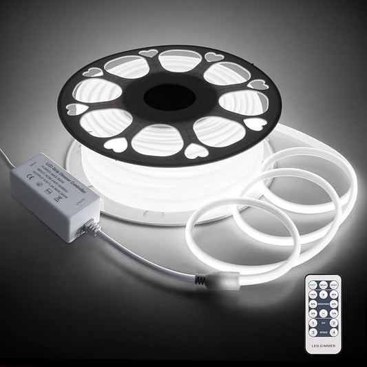 Aclorol COB LED Strip Lights Outdoor Waterproof 100FT 1 Roll AC 120V LED Rope Light Dimmable COB Flexible Light High Density Uniform Light LED Strip Super White 6000K for Commercial Grade Building