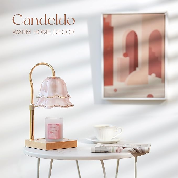 Mom Birthday Gifts for Women: Candle Warmer Lamp with Scented Candles Dimmable Pink Flower Wax Warmer with Timer Mothers Day Housewarming Gift