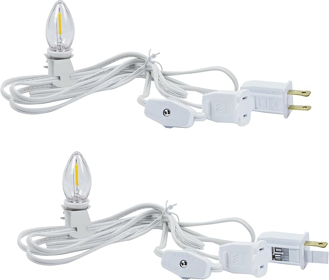 KGC 2 Pack Chainable Accessory Cord with C7 LED Light Bulb, 6 Ft Indoor Blow Mold Light Cord with Male and Female Plugs for Halloween Pumpkins Christmas Village Houses and Craft Projects Decoration