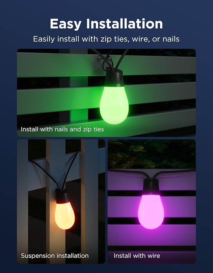 Govee S14 Bulb Outdoor String Lights 2, 144ft RGBIC Smart Warm White Outdoor Lights with 15 LED Bulbs, 111 Scene Modes for Outdoor Decor, IP66 Compatible with Alexa, Google, Matter, APP Control