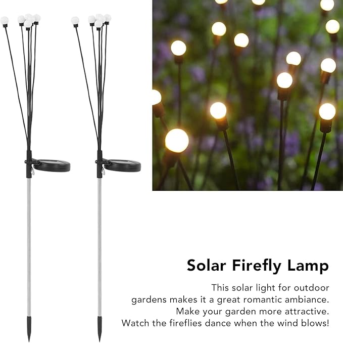 LED Solar Powered Firefly Lights, 2 Sets Solar Powered Firefly Lights Outdoor Waterproof Solar Garden Lights for Lawn Outdoor Starburst Swaying Lights