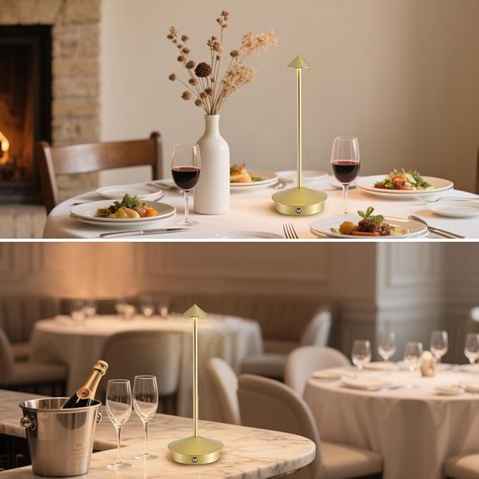 2 Pack Aluminum Cordless Table Lamp, 6000mAh Rechargeable Table Lamps, Portable Touch LED Lamp, Outdoor Waterproof Dimmable Cordless Rechargeable Table Lamps for Restaurant/Patio- Black (Jinse)