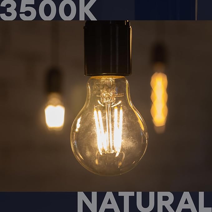 LUXRITE Vintage A19 LED Light Bulbs 100 Watt Equivalent, 1600 Lumens, 3500K Natural White, Dimmable Edison Light Bulbs, 12W, Damp Rated, UL Listed, Clear Glass Filament Bulb, E26 Medium Base (6 Pack)