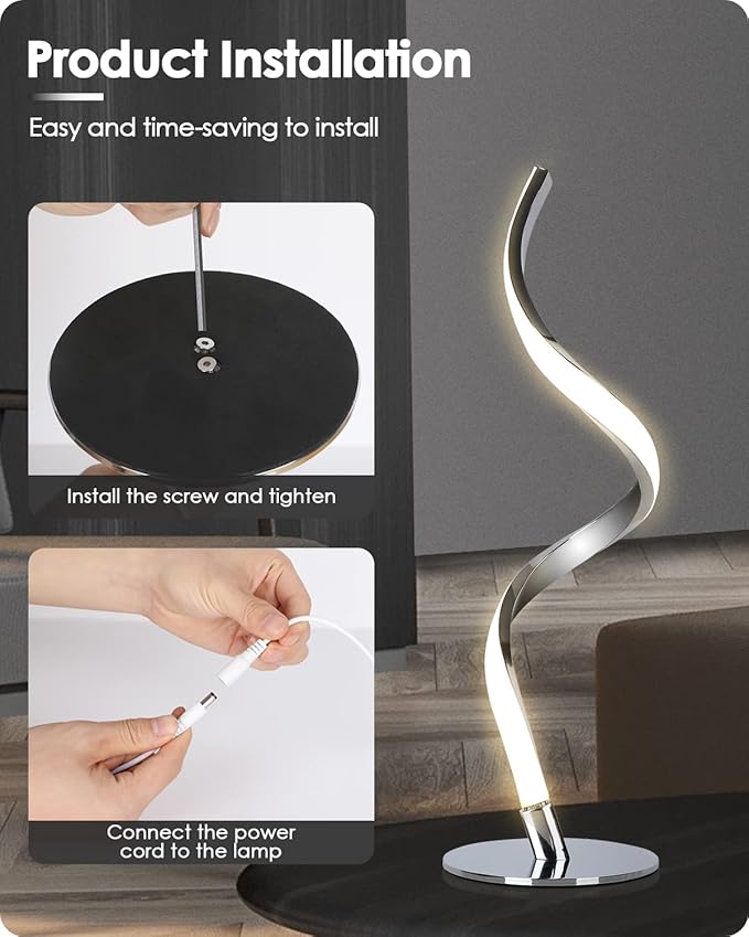 Yarra-Decor Modern Spiral Bedside Lamp - 3 Colors Touch Control LED Table Lamp, Stepless Dimmable Nightstand Lamps for Bedroom Living Room & Office(3000K 4000K 5000K)