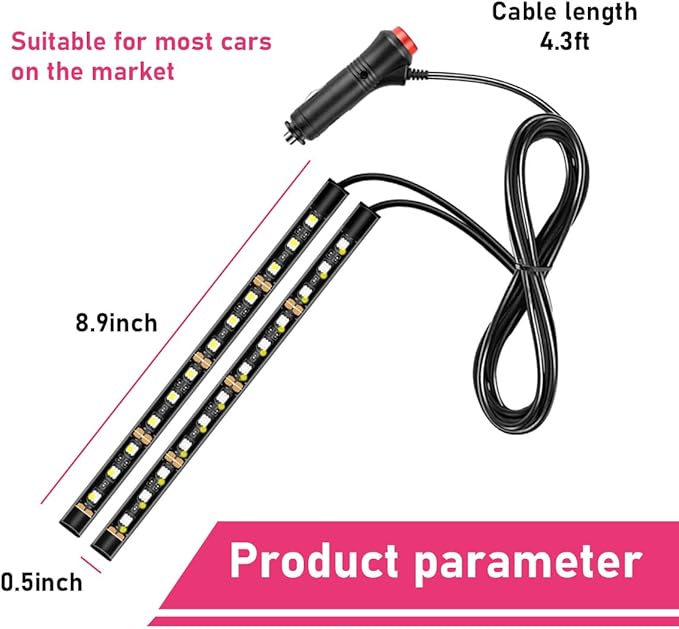 Car LED Strip Light, 24 LEDs RGB Neon Interior Atmosphere Lights, 12V Under Dash Ambient Night Light, Cigarette Lighter Auto Interior Decorative Lamp, Car Accessories (White)