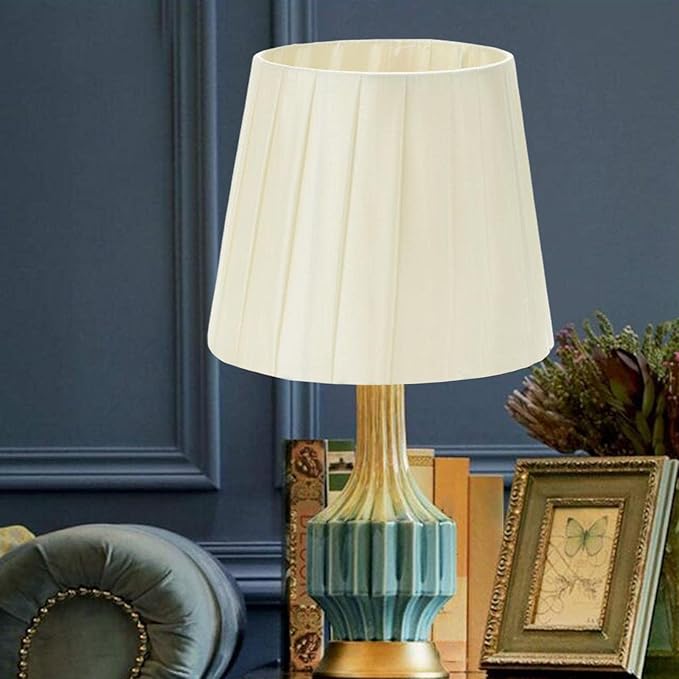 Table Lamp Shade Fabric Lampshade Light Cover Pleated Lamp Shade for Home Office Kitchen, Beige, Clip on