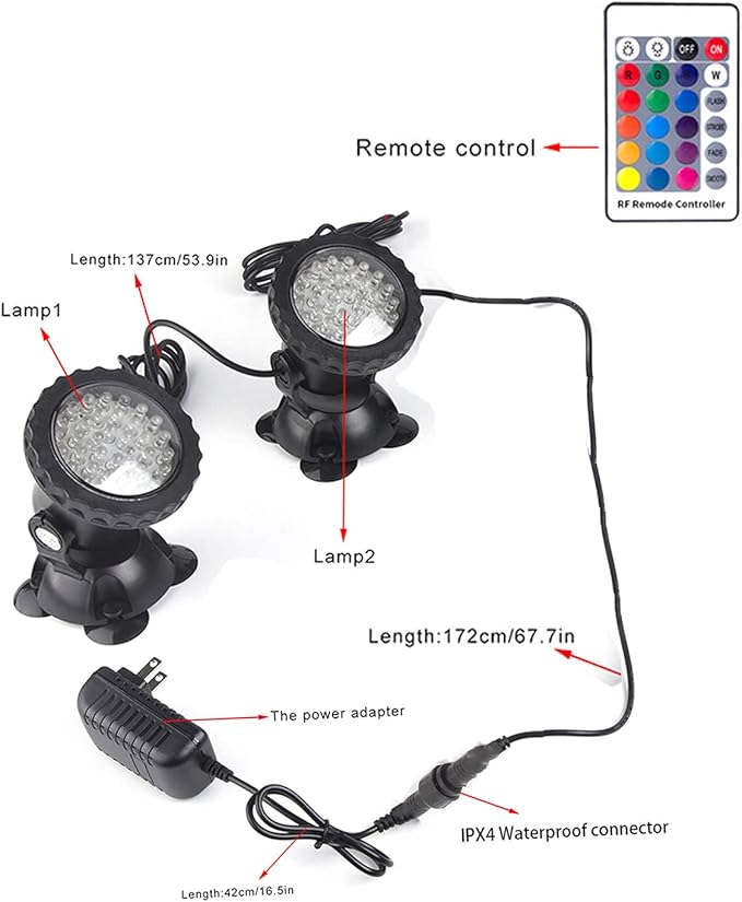 SHOYO Underwater Pond Lights, Colored Submersible Spot Lights, 36 LED Spotlight for Yard IP68 Waterproof Remote Control Multi-Color Dimmable Adjustable for Outdoor Fountain Landscape, Set of 6