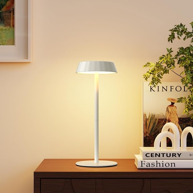 EppieBasic Cordless Table Lamp Rechargeable: Portable & Minimalist Design - 2700K Warm Light Metal Lamps for Living Room, Dining, Corner Table - White