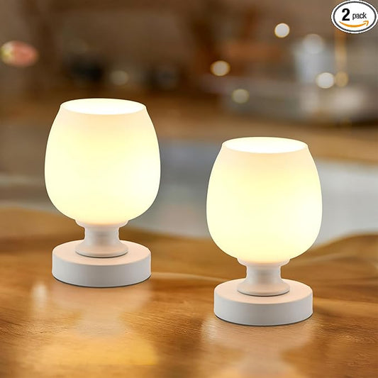 Small LED Table Lamp for Bedroom, 2 Sets Touch Control Dimmable Desk Light,USB Port White