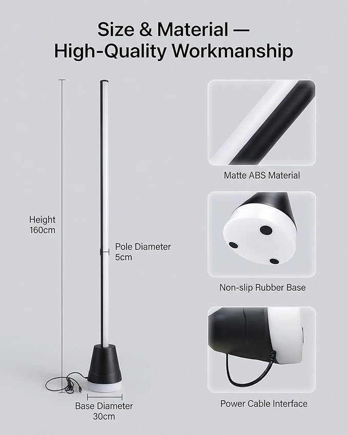 Name 56" RGBIC Floor Lamp, Bendable LED Corner Lamp with Music Sync, Memory Function Smart Standing Lamp for Living Room Bedroom, APP Remote Control Ambient Lighting
