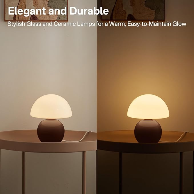 Mushroom Lamp Table Lamp for Bedroom,Desk Bedside Small Lamps for Living Room Night Stands,Mushroom Decor Cute Mini Modern Mid Century Lamps,Unique Aesthetic Home Living Room Decor(Coffee)