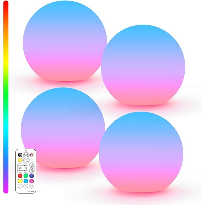 LOFTEK LED Ball Light, Multi-Color Rechargeable Night Lights, 3-inch RGB Ball Mood Lighting, Waterproof Ambient Lighting Lamp for Home Bedroom Patio Pool Decorative Lighting, Xmas Gift, 4 Pack