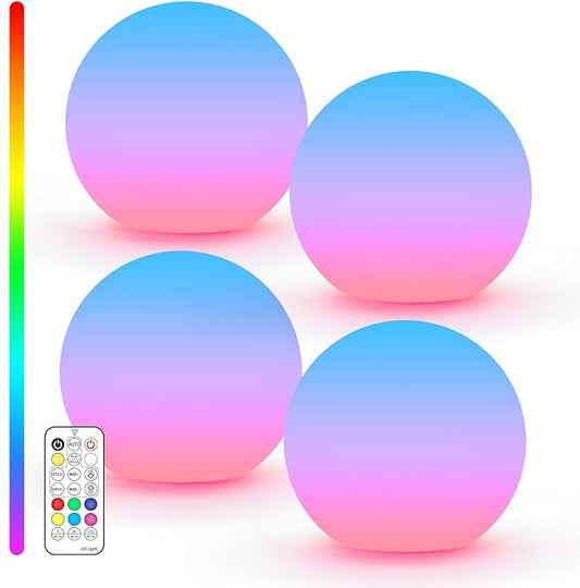 LOFTEK LED Ball Light, Multi-Color Rechargeable Night Lights, 3-inch RGB Ball Mood Lighting, Waterproof Ambient Lighting Lamp for Home Bedroom Patio Pool Decorative Lighting, Xmas Gift, 4 Pack