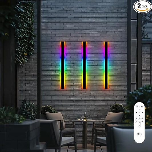 𝗠𝗢𝗗 𝗟𝗜𝗚𝗛𝗧𝗜𝗡𝗚 Haylen RGB | Long Outdoor Wall Lights, 7 Colors and 358 Light Effects, Dimmable with Remote Modern Linear Exterior Light Fixture, Waterproof Wall Sconce 45W, 2-Pack (RGB | 31")
