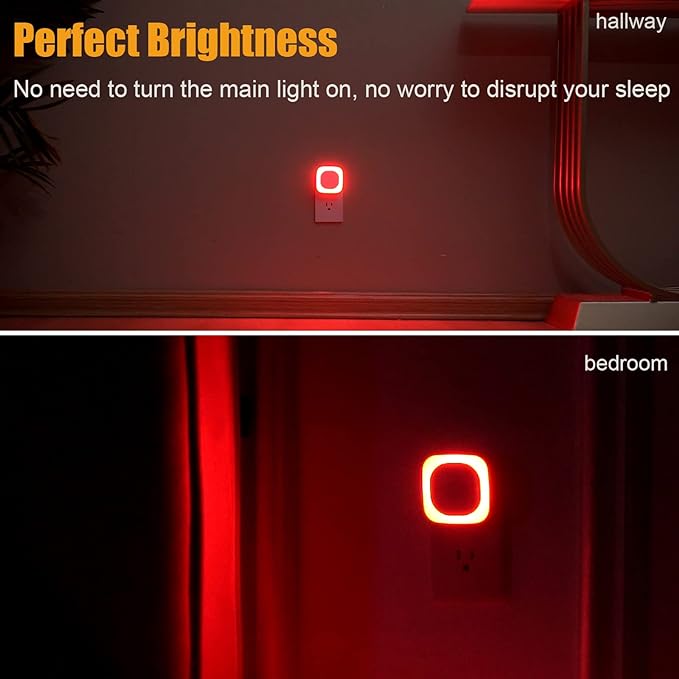 2 Pack Plug in Red Sleep Night Light, Auto Dusk to Dawn, Soft Glow, Dimmable Diffused Light, Led Lights for Bedroom, Sleep, Baby Nursery, Kids, Toddler, Bathroom, Hallway, Home Decor