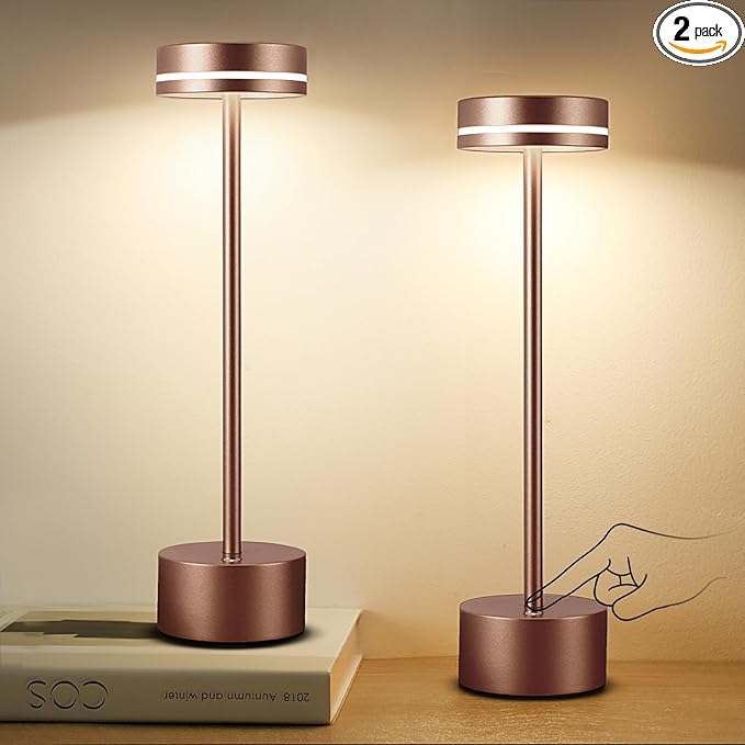 2 Pack LED Cordless Table Lamp Rechargeable, 5000mAh Portable Battery Operated LED Desk Lamp, 3 Color Dimmable Table Light for Home Office/Dining/Nightstand for Home Décor – Reddish Brown