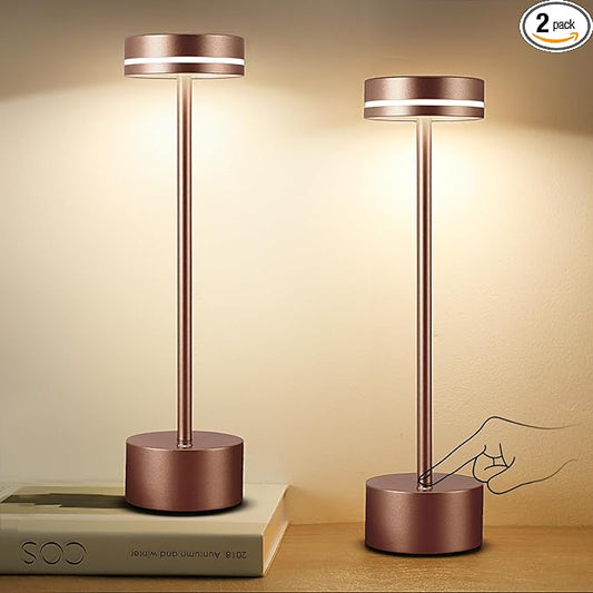 2 Pack LED Cordless Table Lamp Rechargeable, 5000mAh Portable Battery Operated LED Desk Lamp, 3 Color Dimmable Table Light for Home Office/Dining/Nightstand for Home Décor – Reddish Brown