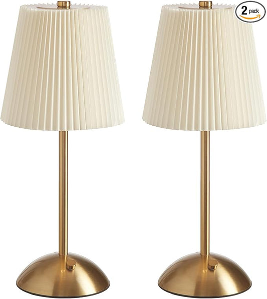 2-Pack Cordless Table Lamp,3000mAh Rechargeable Battery Operated Touch Light, Portable 3-Color Dimmable Vintage Ambient Light Beige Fabric Shade for Dining Table/Bedroom/Kitchen/Bathroom/Entryway/Gift
