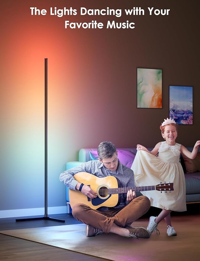 2 Pack Corner Floor Lamp, 65" RGB LED Corner Lamp, Color Changing Ambient Lighting with Music Sync - App and Remote Control LED Lamp for Bedroom, Living Room, Gaming Room