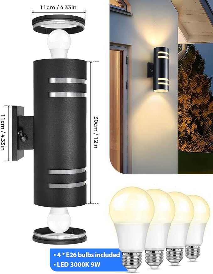 Dusk to Dawn Outdoor Lighting 2 Pack, Modern Outdoor Wall Lights Black Exterior Lighting Fixtures Wall Mount with E26 Base, Waterproof Outside Sconce Lights for House Porch, Bulbs Include