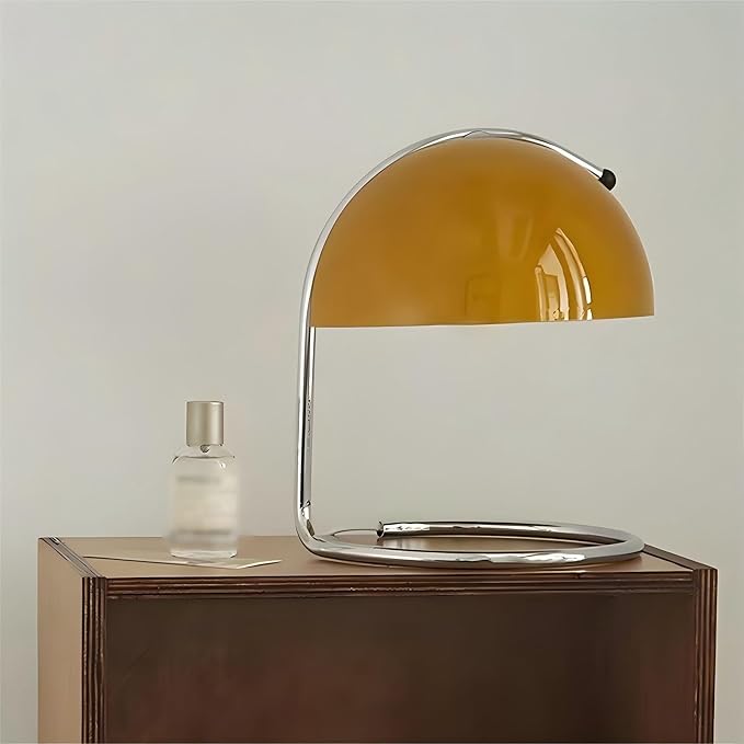 LIGHTLAND Modern Table Lamp, 8.7 Inch Bauhaus Style Semicircle Shape Bedside Lamp with Glass Shade and Metal Lamp Body, Glass Table Lamp for Study, Bedroom, Living Room (Pack of 1, Orange)