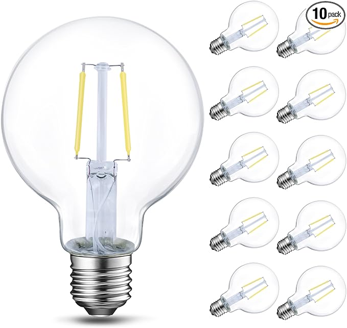 ENERGETIC SMARTER LIGHTING Dimmable LED Edison Light Bulb, G25 (G80) Globe Bulb, 60W Equivalent, 5000K Daylight, Christmas Light, E26 Standard Base, ETL Listed, 10-Pack
